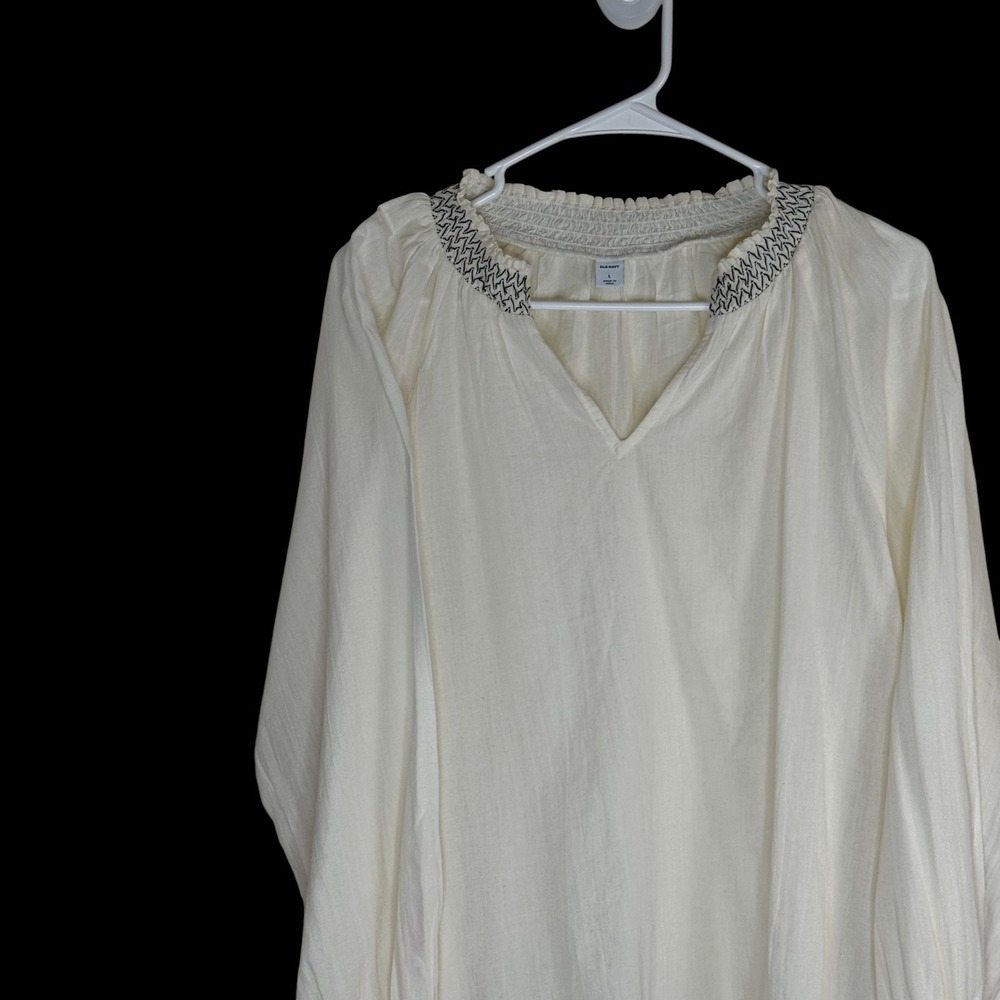Old Navy Womens White Gauze Embroidered V Neck Long Sleeve Blouse Top Size L - Picture 2 of 12